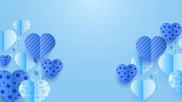 Happy Valentijnsdag Blauw Papercut Stijl Design Achtergrond — Stockvector