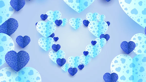 バレンタインのブルーペーパーカットスタイルデザインの背景 — ストックベクタ