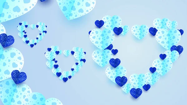Valentine Blue Papercut Style Design Background — Stock Vector