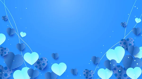 Glückliche Valentinstag Blau Papercut Stil Design Hintergrund — Stockvektor