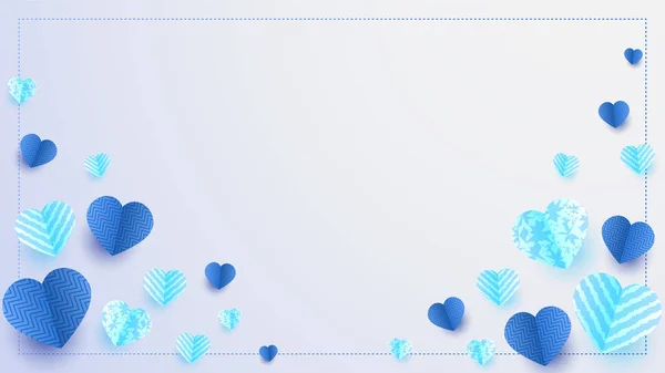 Happy Valentine Day Blue Papercut Style Background — стоковый вектор