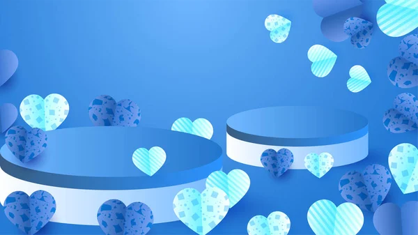 Gelukkige Valentijnsdag Blue Papercut Stijl Design Achtergrond — Stockvector