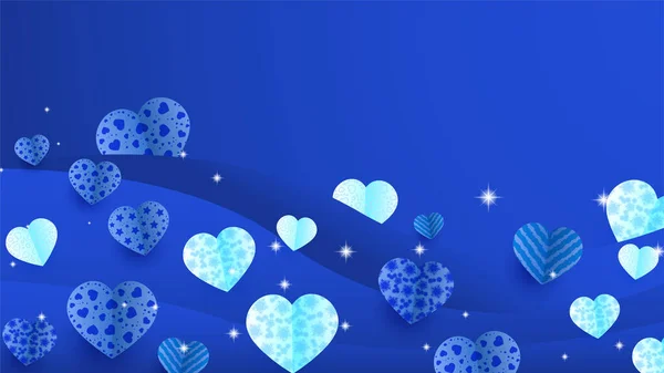 Schöne Valentinstag Blau Papercut Stil Design Hintergrund — Stockvektor