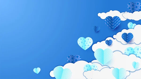 Valentijnsdag Blue Papercut Stijl Design Achtergrond — Stockvector