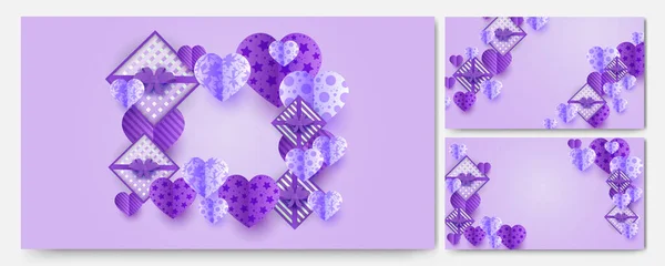Joyeuse Saint Valentin Violet Papercut Style Fond Conception — Image vectorielle