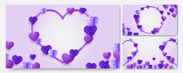 Mooie Valentijnsdag Paars Papercut Stijl Design Achtergrond — Stockvector