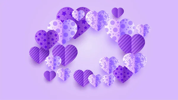 San Valentín Púrpura Papercut Estilo Diseño Fondo — Vector de stock