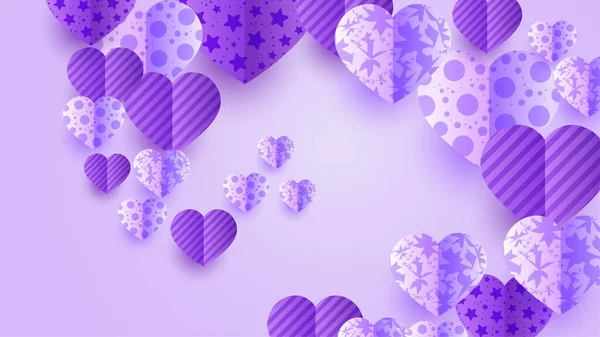Valentine Purple Papercut Style Design Background — Stock Vector