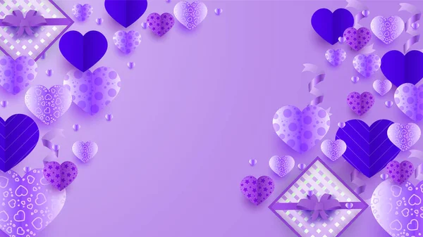 Feliz Día San Valentín Purple Papercut Estilo Fondo Diseño — Vector de stock