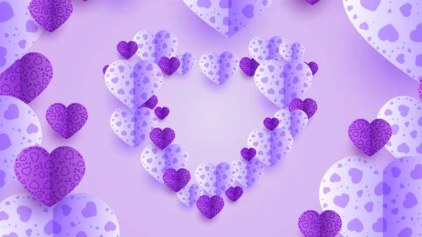 San Valentín Púrpura Papercut Estilo Diseño Fondo — Vector de stock
