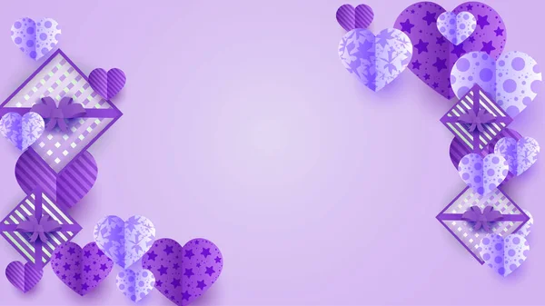 Felice Giorno San Valentino Viola Taglio Carta Stile Design Sfondo — Vettoriale Stock