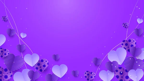 Šťastný Valentýn Purple Papercut Styl Design Pozadí — Stockový vektor