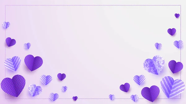 Szczęśliwe Walentynki Purple Papercut Styl Tła Projektu — Wektor stockowy