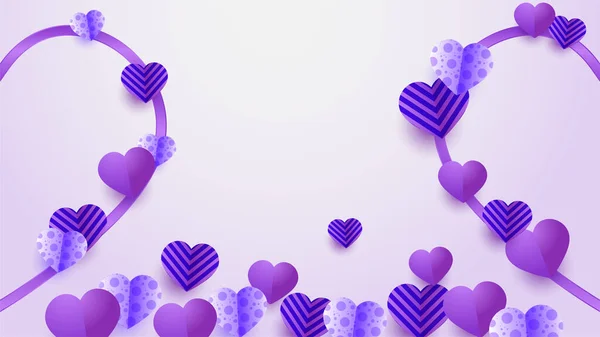 Bellissimo San Valentino Viola Taglio Carta Stile Design Sfondo — Vettoriale Stock