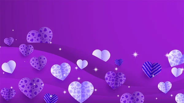 Hermoso Día San Valentín Púrpura Papercut Estilo Fondo Diseño — Archivo Imágenes Vectoriales