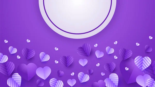 バレンタインの日紫 Papercut Style Design Background — ストックベクタ