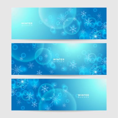 Kış Serin Mavi Kar Tanesi tasarım şablonu pankartı