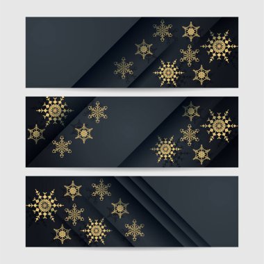 Zarif kış siyah altın kar tanesi tasarım şablonu afişi