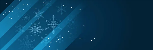 Inverno Blu Scuro Fiocco Neve Modello Banner — Vettoriale Stock