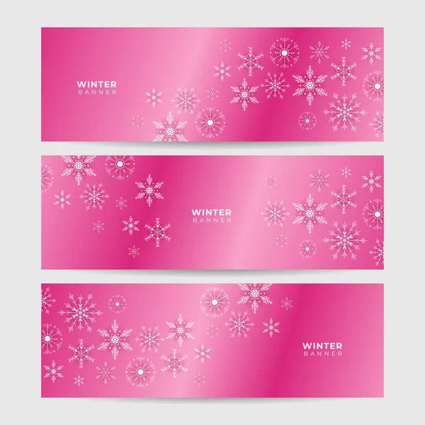 Glänzend Winter Rosa Schneeflocke Design Vorlage Banner — Stockvektor