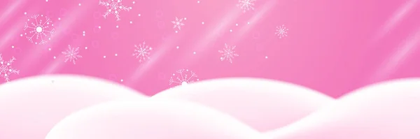 冬の背景ピンクスノーフレークデザインテンプレートバナー — ストックベクタ