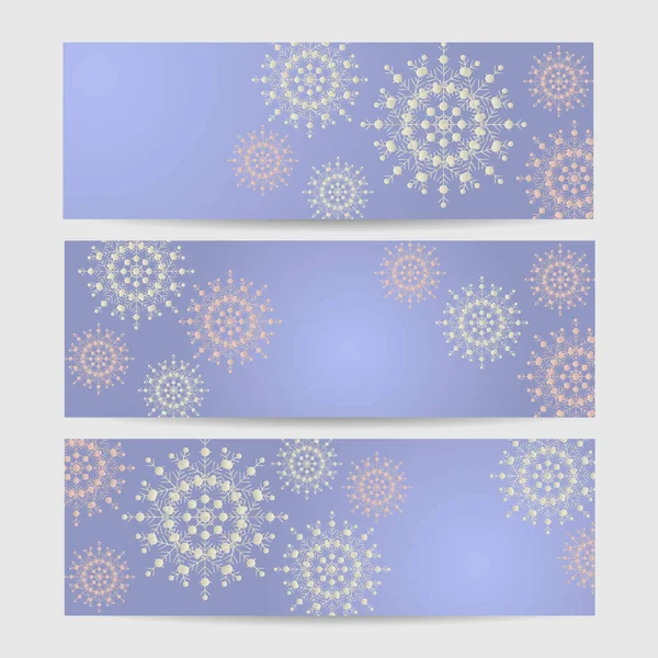 Inverno Fresco Roxo Snowflake Design Banner Modelo —  Vetores de Stock