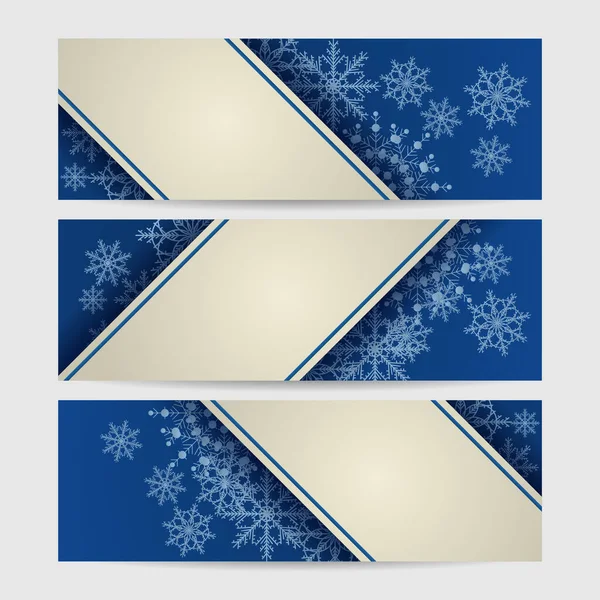 Bannière Modèle Conception Flocon Neige Bleu Foncé Hiver — Image vectorielle
