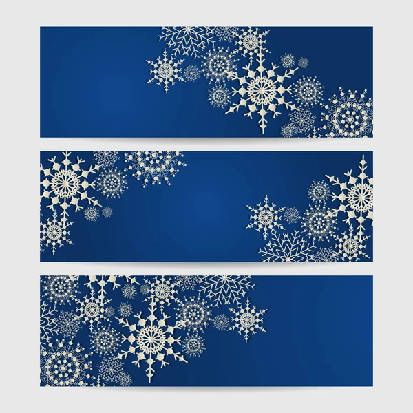 Bannière Modèle Conception Flocon Neige Bleu Foncé Hiver — Image vectorielle