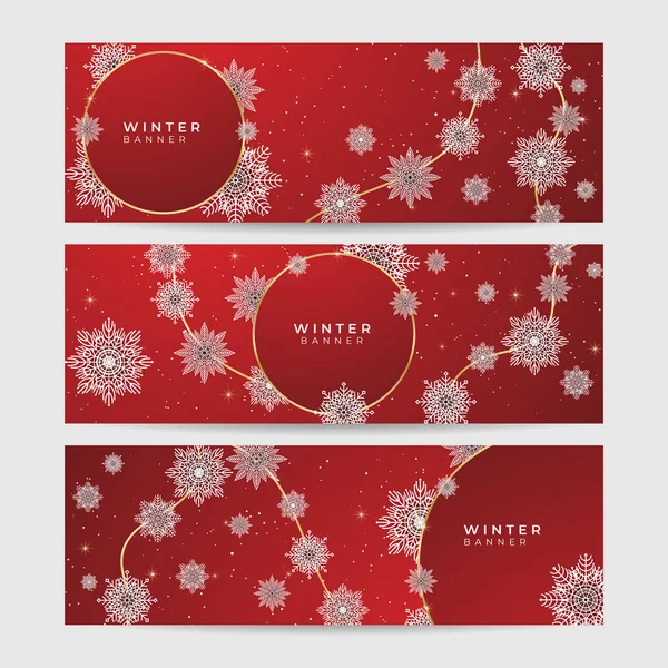 Winter Red Snowflake Design Template Banner — Stock Vector