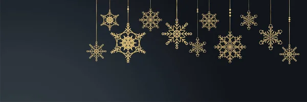 Elegant Vinter Svart Guld Snöflinga Design Mall Banner — Stock vektor