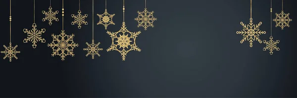 优雅的冬季黑金雪花设计模板横幅 — 图库矢量图片