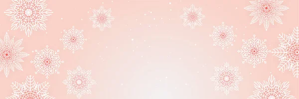 Melocotón Suave Invierno Copo Nieve Plantilla Diseño Banner — Vector de stock