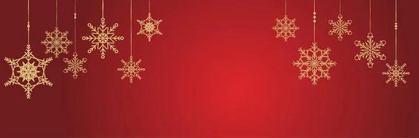Elegante Opknoping Winter Rood Goud Sneeuwvlok Ontwerp Sjabloon Banner — Stockvector