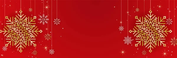 Colgante Invierno Oro Rojo Copo Nieve Plantilla Diseño Banner — Vector de stock