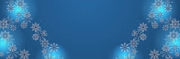 Glänzend Winter Blue Snowflake Design Template Banner — Stockvektor