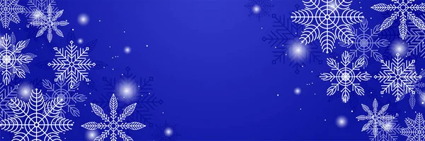 Elegante Winter Blauw Wit Sneeuwvlok Ontwerp Sjabloon Banner — Stockvector