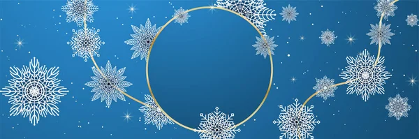 Banner Plantilla Diseño Copo Nieve Azul Invierno — Vector de stock