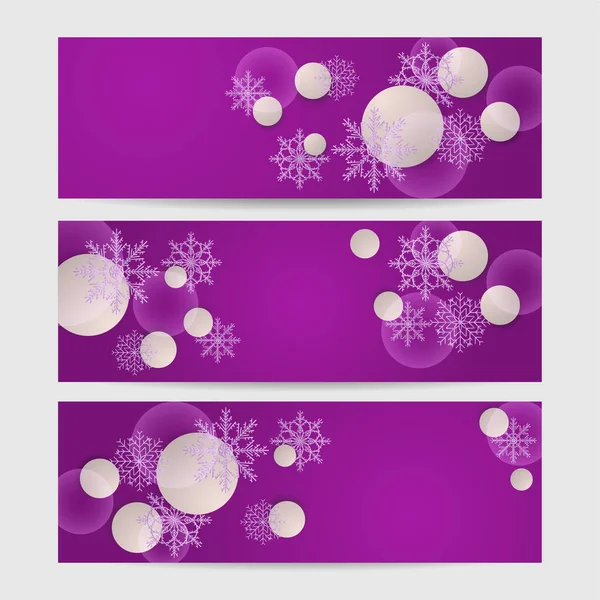 Bannière Modèle Conception Flocon Neige Violet Boules Neige — Image vectorielle