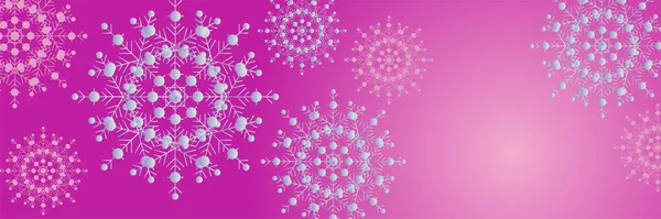 Inverno Fresco Rosa Roxo Snowflake Design Banner Modelo — Vetor de Stock
