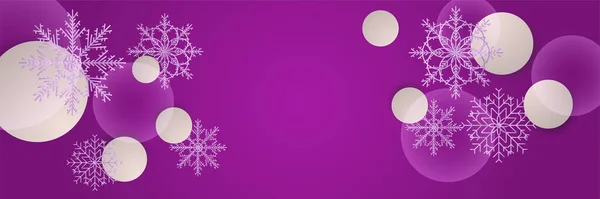 Bolas Nieve Púrpura Copo Nieve Plantilla Diseño Banner — Vector de stock