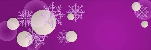 Bolas Nieve Púrpura Copo Nieve Plantilla Diseño Banner — Vector de stock