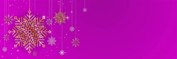 Κρεμαστά Χειμώνα Μωβ Χρυσό Snowflake Σχεδιασμό Πρότυπο Banner — Διανυσματικό Αρχείο