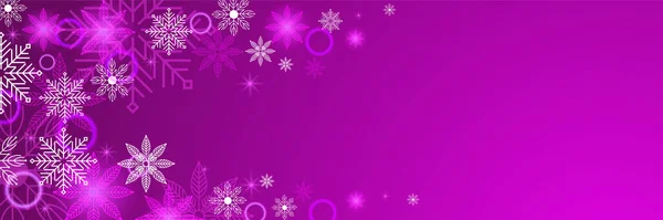 Φωτεινό Χιόνι Μωβ Snowflake Σχεδιασμό Πρότυπο Banner — Διανυσματικό Αρχείο