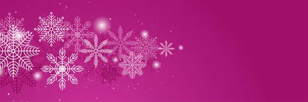 Elegante Invierno Rosa Blanco Copo Nieve Plantilla Diseño Banner — Vector de stock