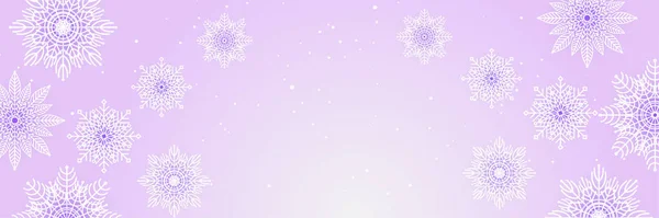 柔らかい冬紫スノーフレークデザインテンプレートバナー — ストックベクタ
