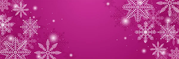 Elegant Vinter Rosa Vit Snöflinga Design Mall Banner — Stock vektor