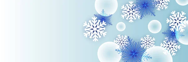 Cristmas Nevados Banner Plantilla Diseño Copo Nieve Azul — Vector de stock