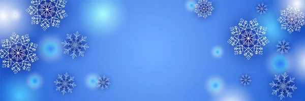 Φωτεινό Χιόνι Μπλε Νιφάδα Σχέδιο Banner Πρότυπο — Διανυσματικό Αρχείο