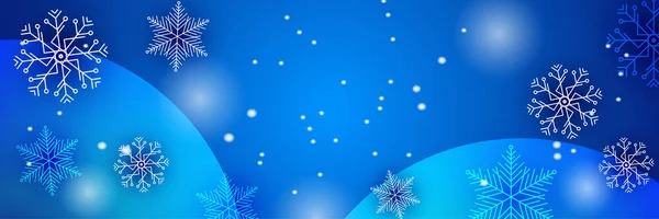 Φωτεινό Χιόνι Μπλε Νιφάδα Σχέδιο Banner Πρότυπο — Διανυσματικό Αρχείο