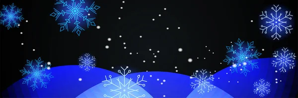 Lesklý Zimní Černá Modrá Sněhová Vločka Design Šablona Banner — Stockový vektor